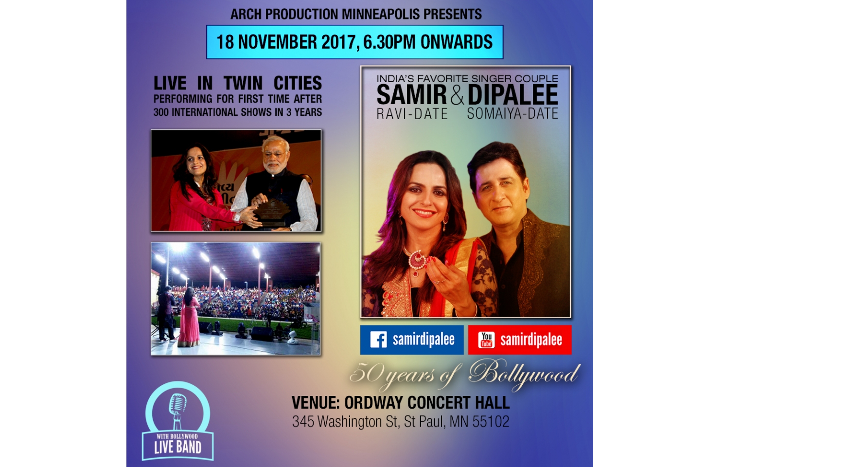 Samir and Dipalee 50 Years of Bollywood Buy Tickets Online | Saint Paul , Sat , 2017-11-18 | ThisisShow